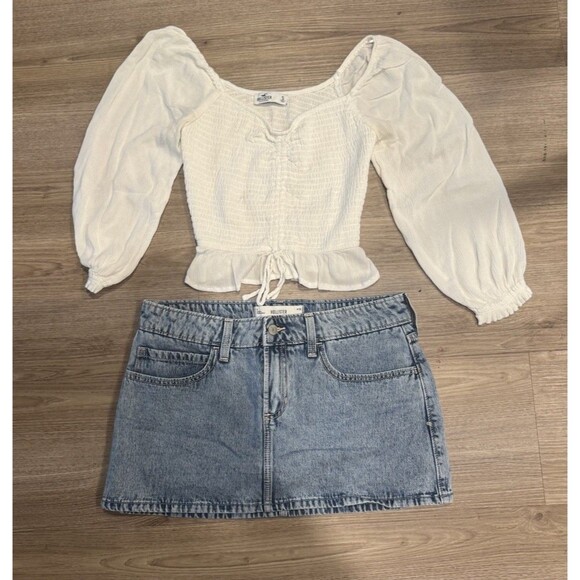 Hollister White Smocked Ruched Front Long Sleeve Ruffle Fairycore Sz Small - Picture 1 of 5